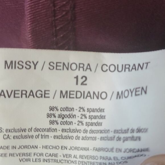 Gloria Vanderbilt Avery Straight Leg Purple Slimming Size 12 Pull On Jeans - Picture 7 of 7